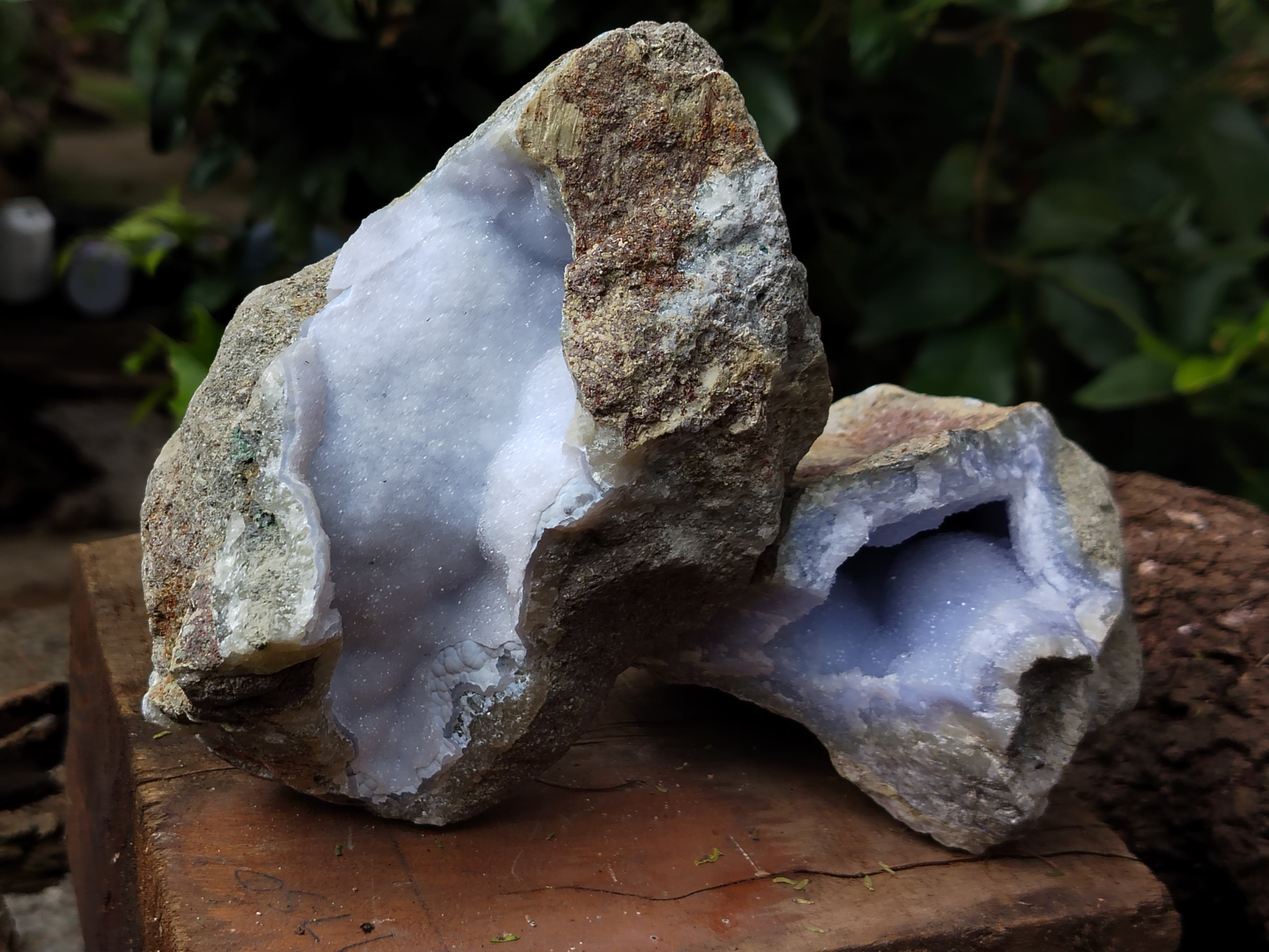 Natural Blue Lace Agate Geode Specimens x 2 From Nsanje, Malawi - Toprock Gemstones and Minerals 