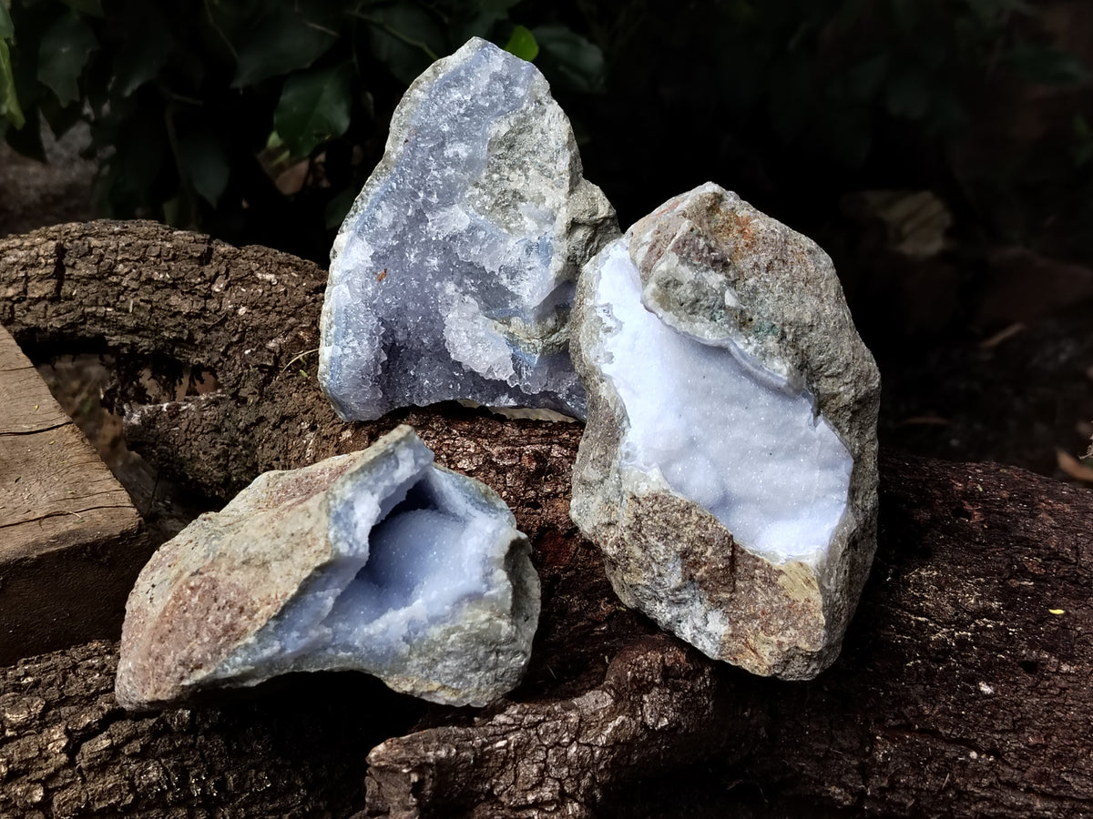 Natural Blue Lace Agate Geode Specimens x 2 From Nsanje, Malawi - Toprock Gemstones and Minerals 