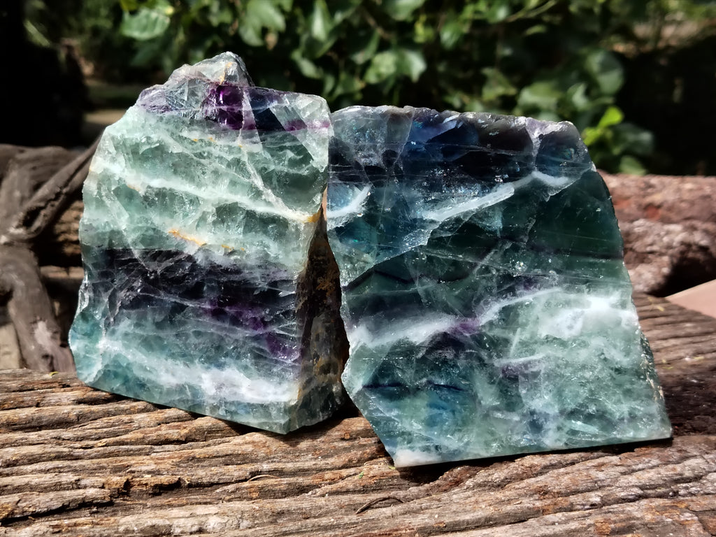 Polished On One Side Watermelon Fluorite Specimens x 2 From Uis, Namibia - Toprock Gemstones and Minerals 