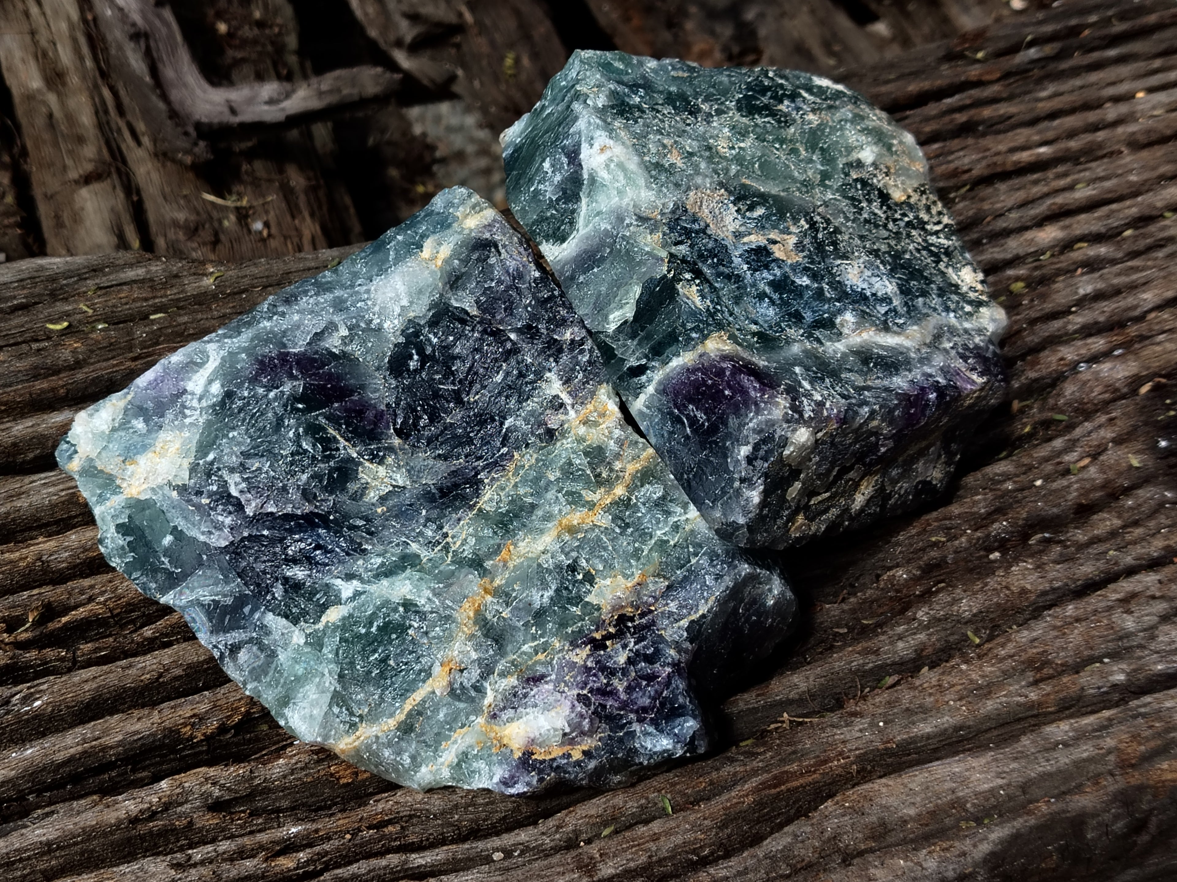 Polished On One Side Watermelon Fluorite Specimens x 2 From Uis, Namibia - Toprock Gemstones and Minerals 