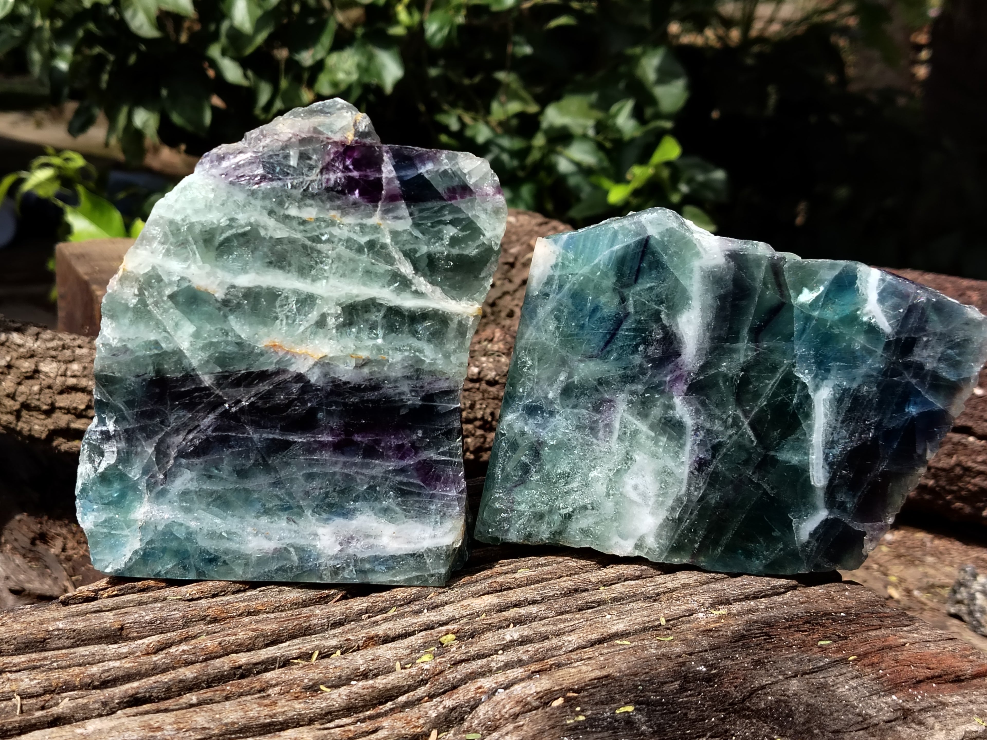 Polished On One Side Watermelon Fluorite Specimens x 2 From Uis, Namibia - Toprock Gemstones and Minerals 