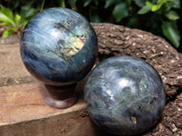 Polished Purple Flash Labradorite Spheres x 2 From Tulear, Madagascar