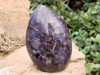 Polished Lepidolite with Pink Rubellite Tourmaline Standing Free Forms x 4 From Madagascar