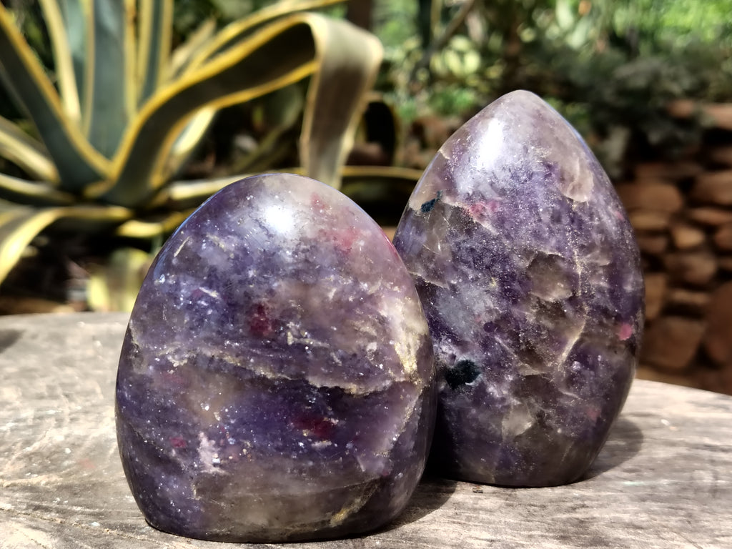 Polished Lepidolite with Pink Rubellite Tourmaline Standing Free Forms x 4 From Madagascar - Toprock Gemstones and Minerals 