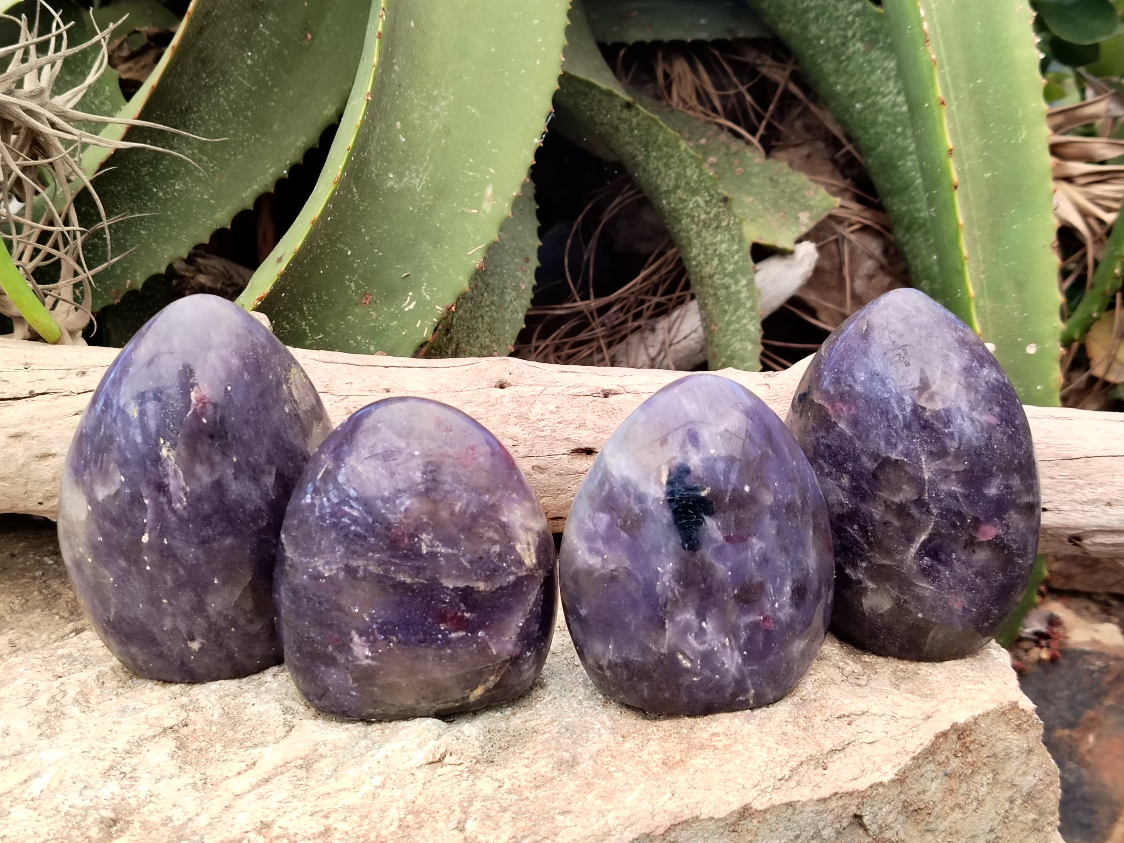 Polished Lepidolite with Pink Rubellite Tourmaline Standing Free Forms x 4 From Madagascar - Toprock Gemstones and Minerals 