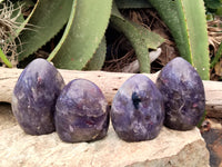 Polished Lepidolite with Pink Rubellite Tourmaline Standing Free Forms x 4 From Madagascar