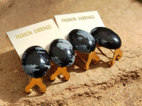 Polished Pair of Snowflake Obsidian Cabochon Clasp Earrings - sold per Pair - From Mexico