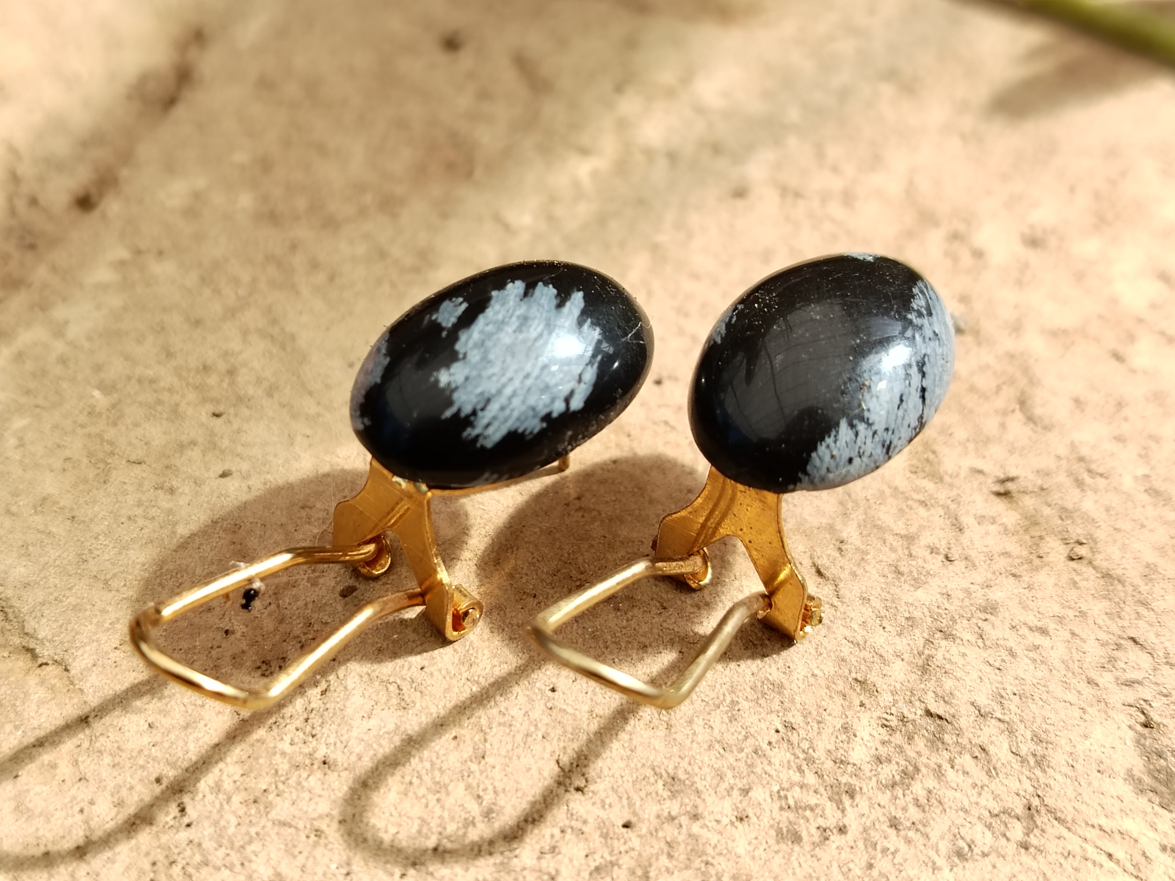 Polished Pair of Snowflake Obsidian Cabochon Clasp Earrings - sold per Pair - From Mexico - Toprock Gemstones and Minerals 