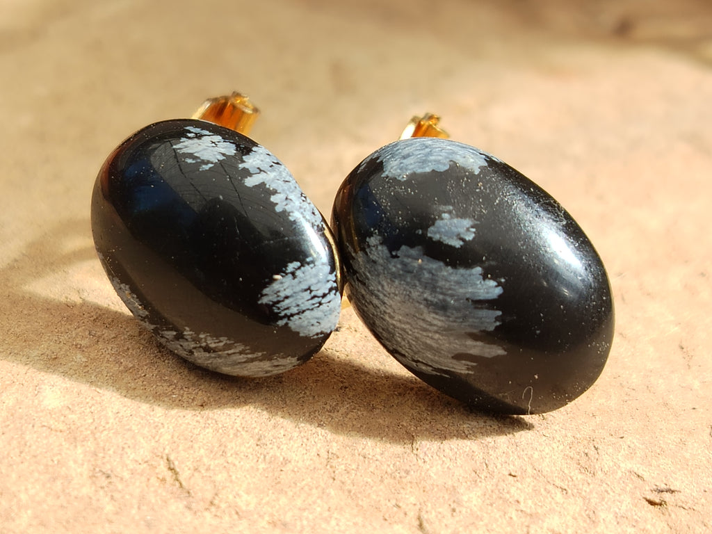 Polished Pair of Snowflake Obsidian Cabochon Clasp Earrings - sold per Pair - From Mexico - Toprock Gemstones and Minerals 