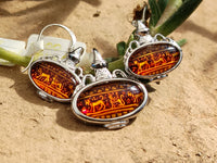 Polished Baltic Amber Earring and Pendant Sets on Sterling Silver - Sold Per Set - From Poland