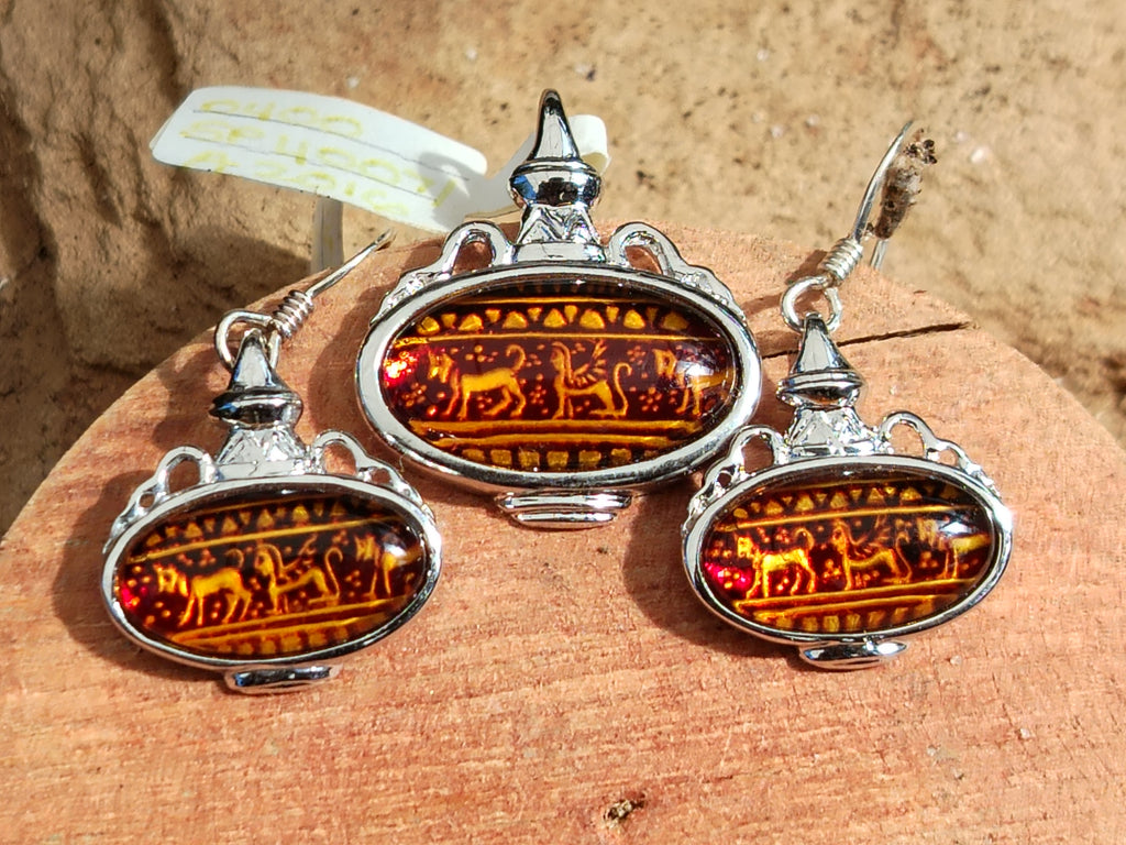 Polished Baltic Amber Earring and Pendant Sets on Sterling Silver - Sold Per Set - From Poland - Toprock Gemstones and Minerals 