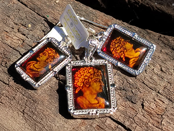 Polished Baltic Amber Earring and Pendant Sets on Sterling Silver - Sold Per Set - From Poland