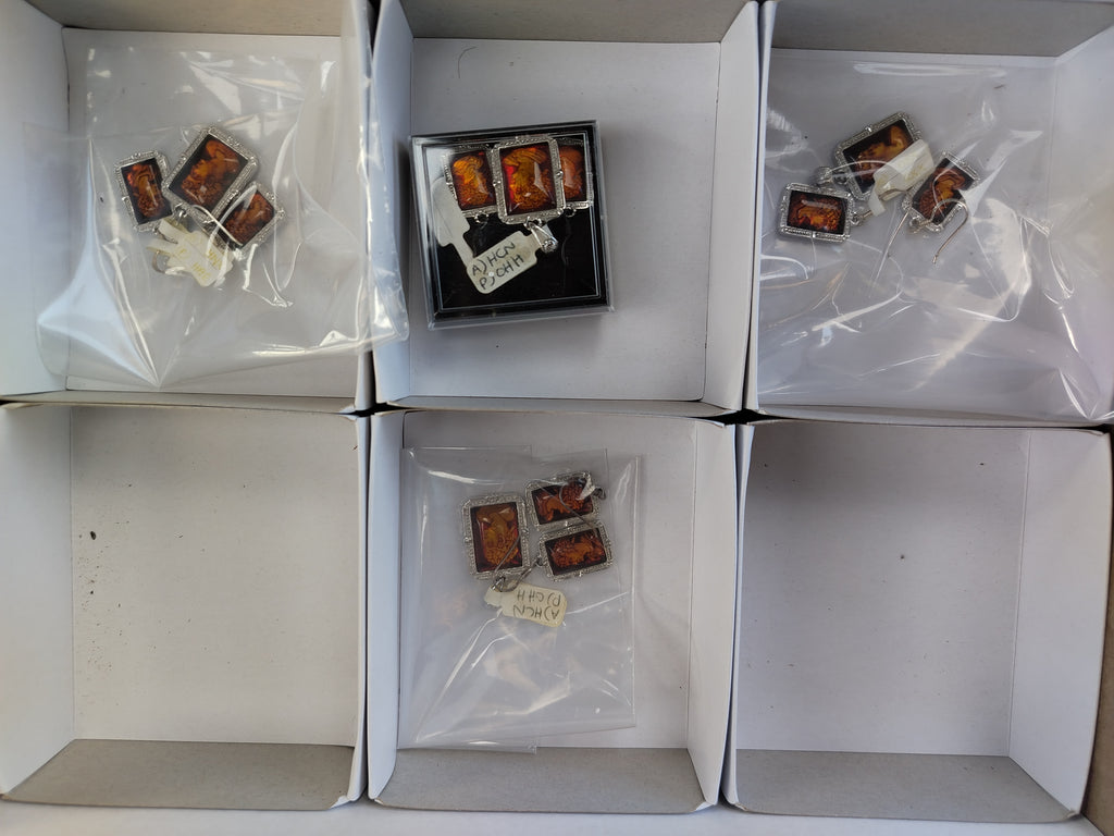 Polished Baltic Amber Earring and Pendant Sets on Sterling Silver - Sold Per Set - From Poland - Toprock Gemstones and Minerals 