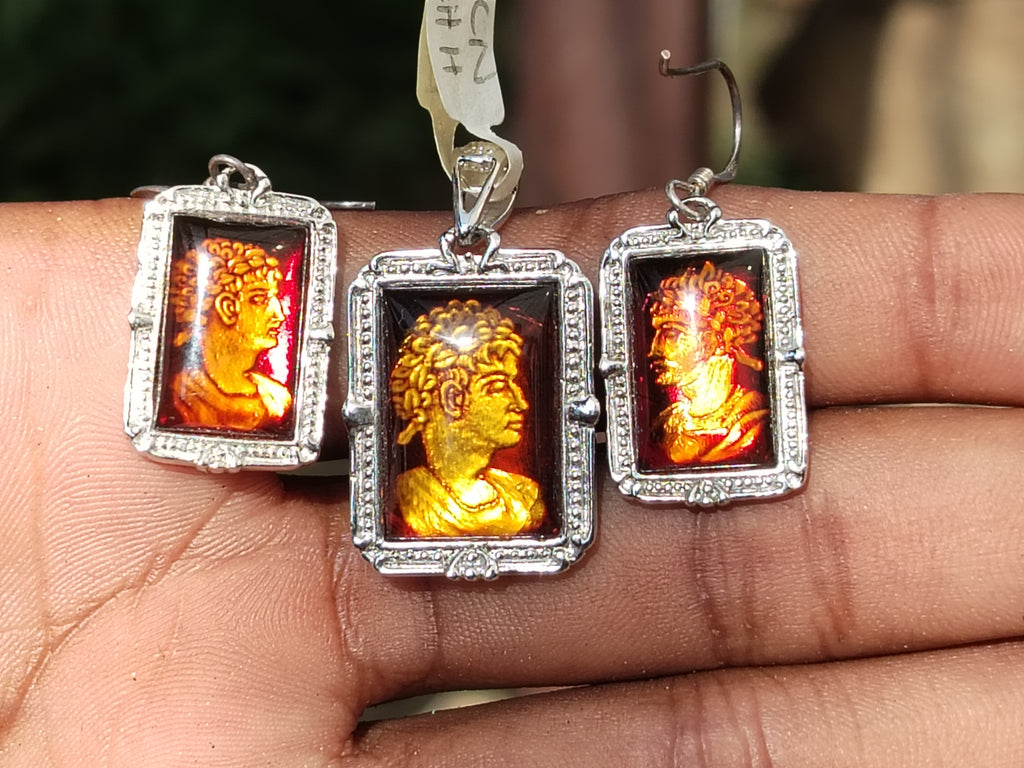 Polished Baltic Amber Earring and Pendant Sets on Sterling Silver - Sold Per Set - From Poland - Toprock Gemstones and Minerals 