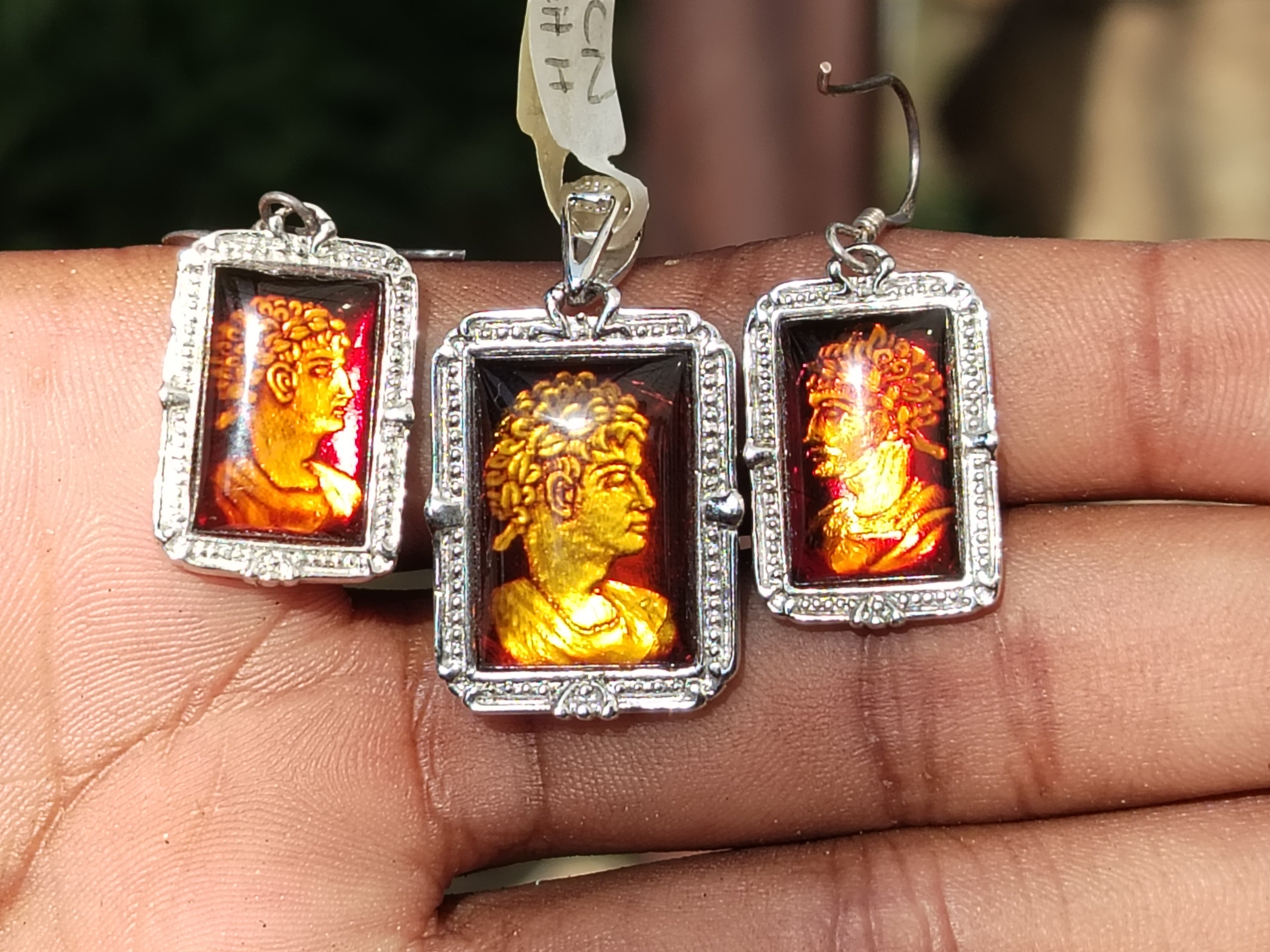 Polished Baltic Amber Earring and Pendant Sets on Sterling Silver - Sold Per Set - From Poland - Toprock Gemstones and Minerals 