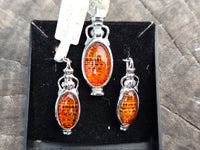 Polished Baltic Amber Earring and Pendant Sets on Sterling Silver - Sold Per Set - From Poland