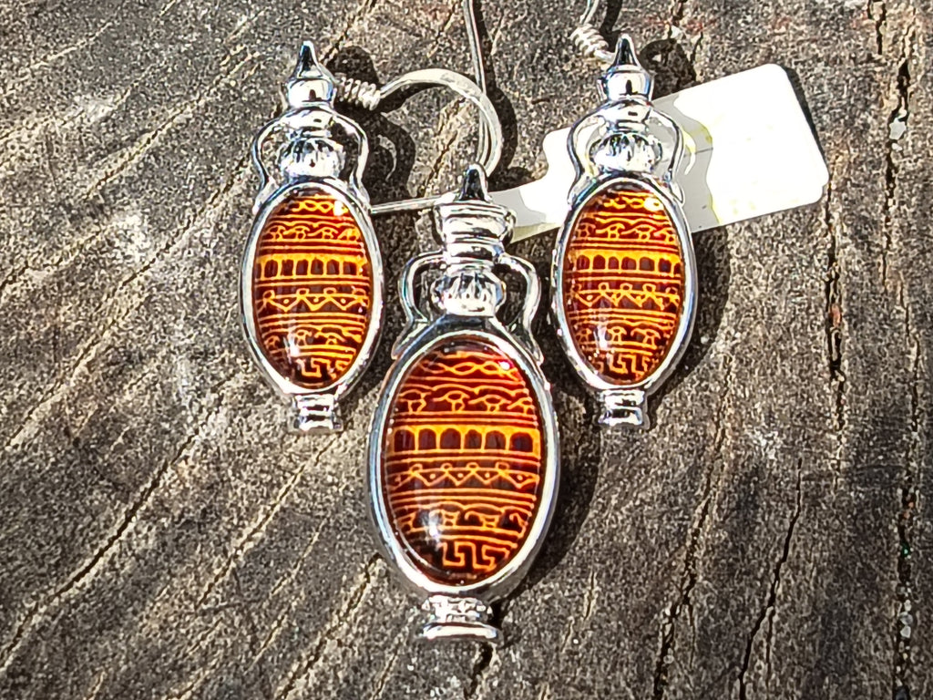 Polished Baltic Amber Earring and Pendant Sets on Sterling Silver - Sold Per Set - From Poland - Toprock Gemstones and Minerals 