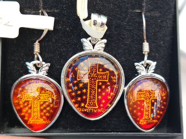 Polished Baltic Amber Earring and Pendant Sets on Sterling Silver - Sold Per Set - From Poland