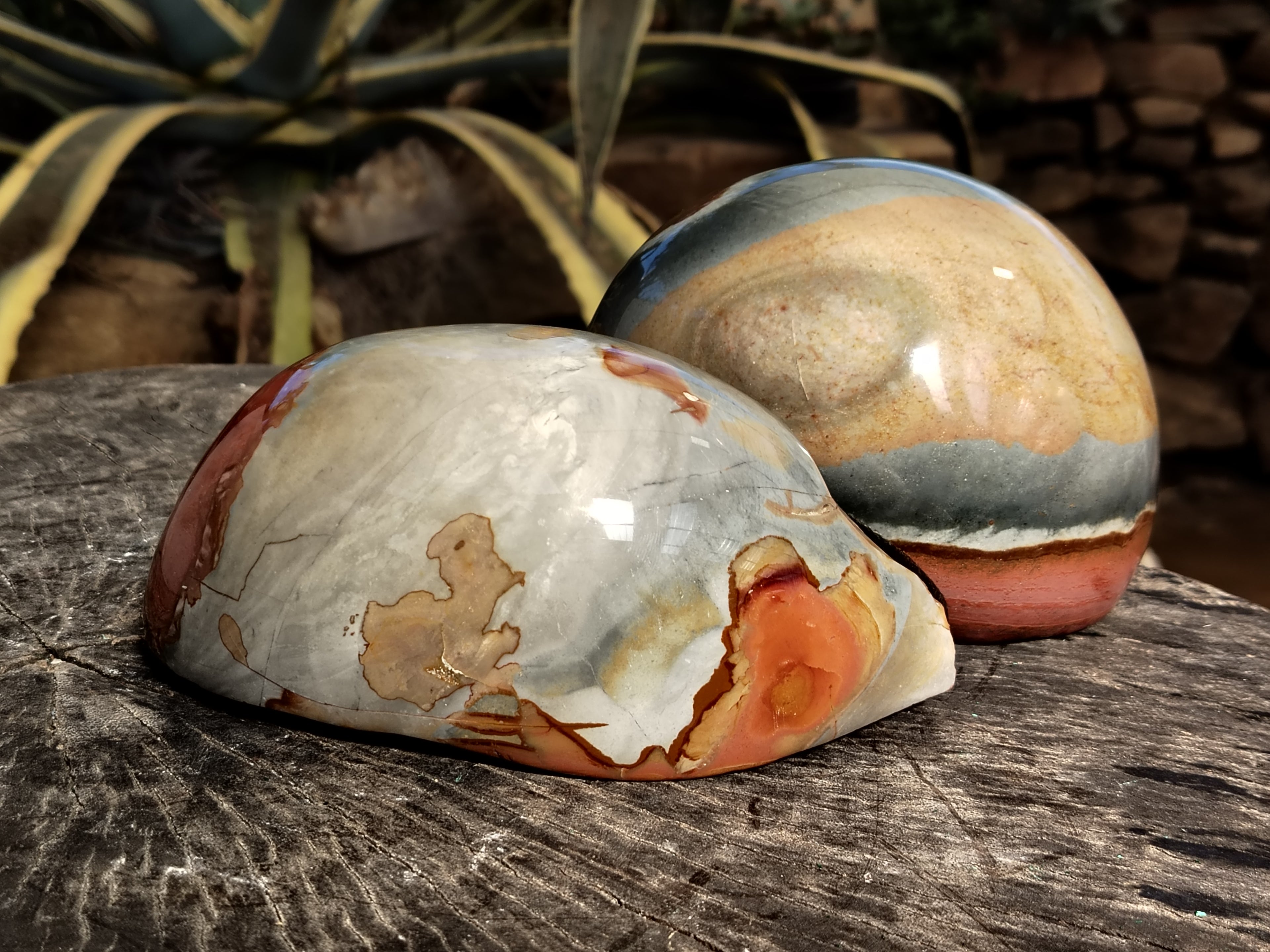 Polished On One Side Polychrome Jasper Nodules x 2 From Mahajanga, Madagascar - Toprock Gemstones and Minerals 