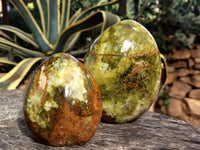 Polished Green Opal Standing Free Forms x 2 From Antsirabe, Madagascar