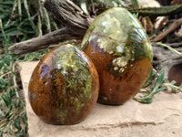 Polished Green Opal Standing Free Forms x 2 From Antsirabe, Madagascar