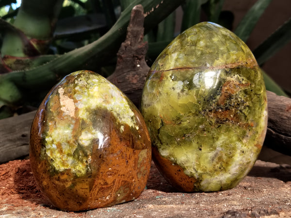 Polished Green Opal Standing Free Forms x 2 From Antsirabe, Madagascar