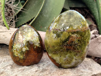Polished Green Opal Standing Free Forms x 2 From Antsirabe, Madagascar