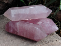 Polished Double Terminated Rose Quartz Points x 3 From Ambatondrazaka, Madagascar