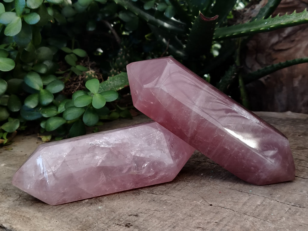 Polished Double Terminated Rose Quartz Points x 3 From Ambatondrazaka, Madagascar - Toprock Gemstones and Minerals 