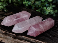 Polished Double Terminated Rose Quartz Points x 3 From Ambatondrazaka, Madagascar