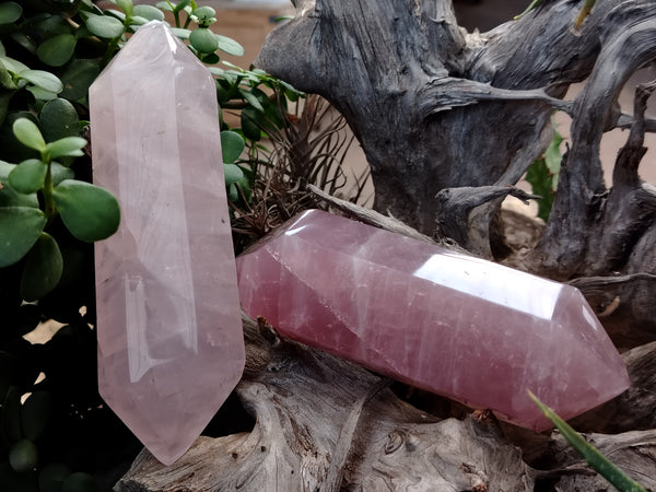Polished Double Terminated Rose Quartz Points x 3 From Ambatondrazaka, Madagascar