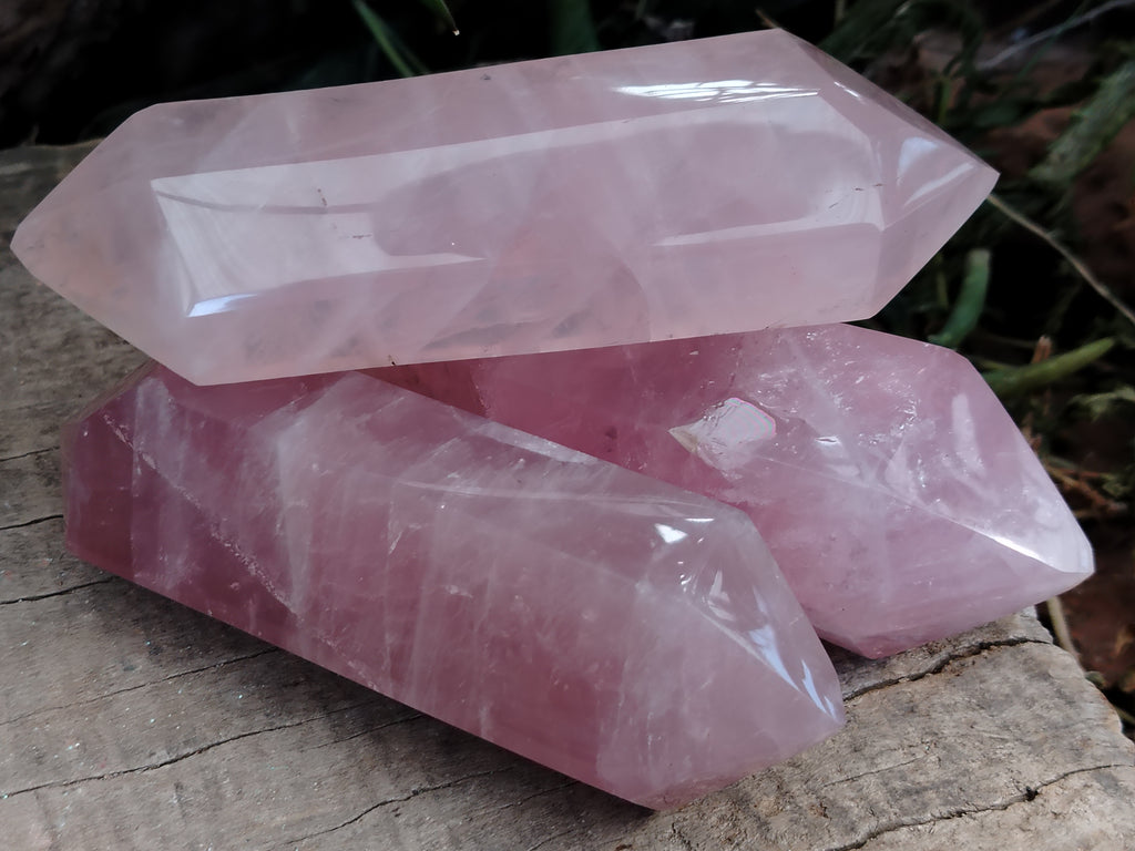 Polished Double Terminated Rose Quartz Points x 3 From Ambatondrazaka, Madagascar - Toprock Gemstones and Minerals 