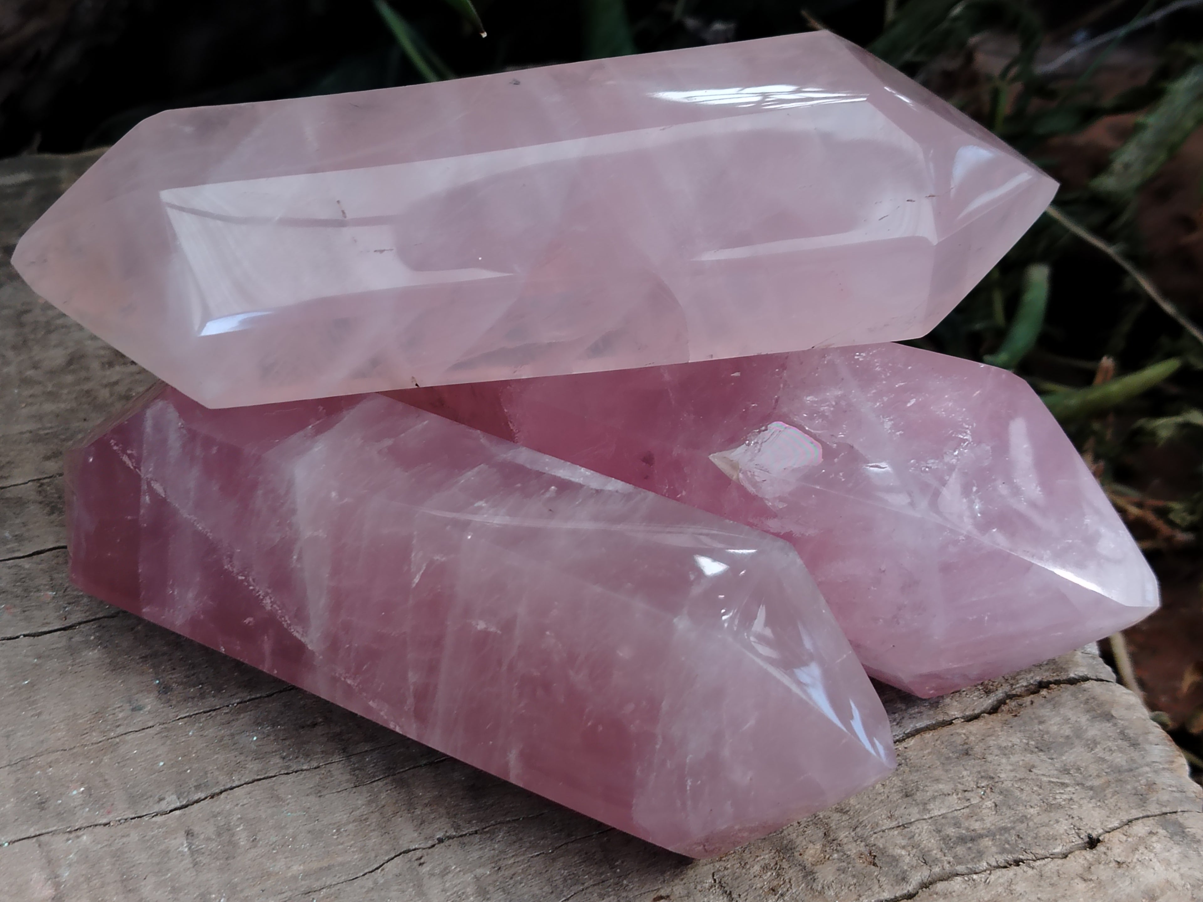 Polished Double Terminated Rose Quartz Points x 3 From Ambatondrazaka, Madagascar - Toprock Gemstones and Minerals 