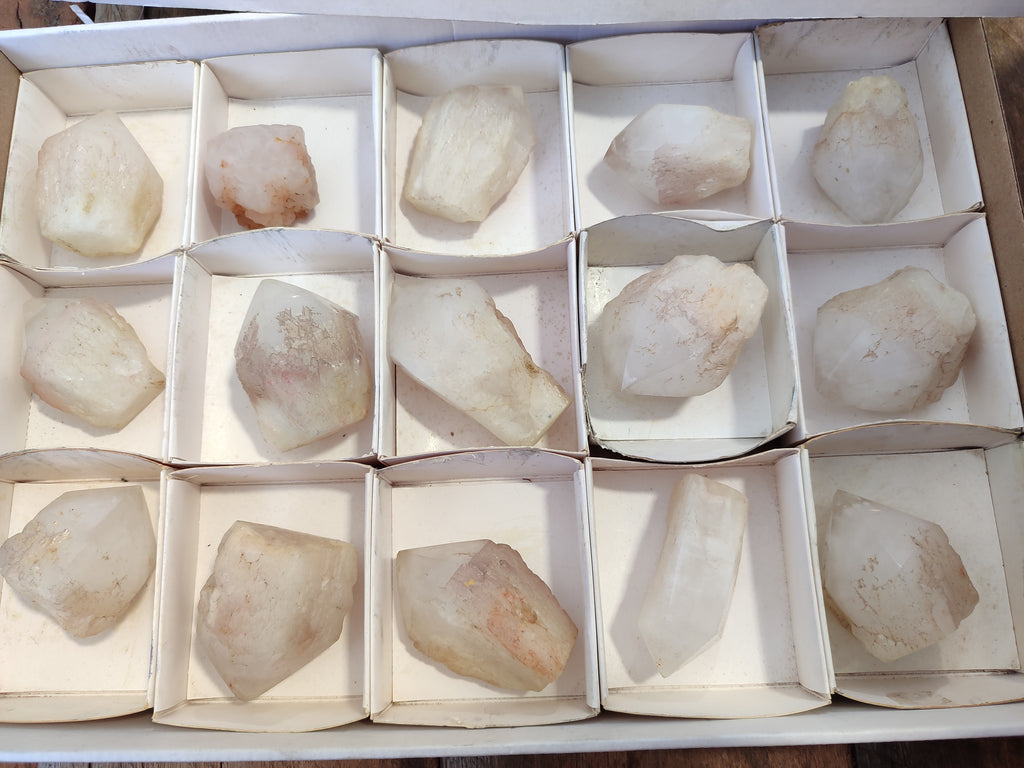 Polished White Candle Quartz Crystals x 15 From Madagascar - Toprock Gemstones and Minerals 