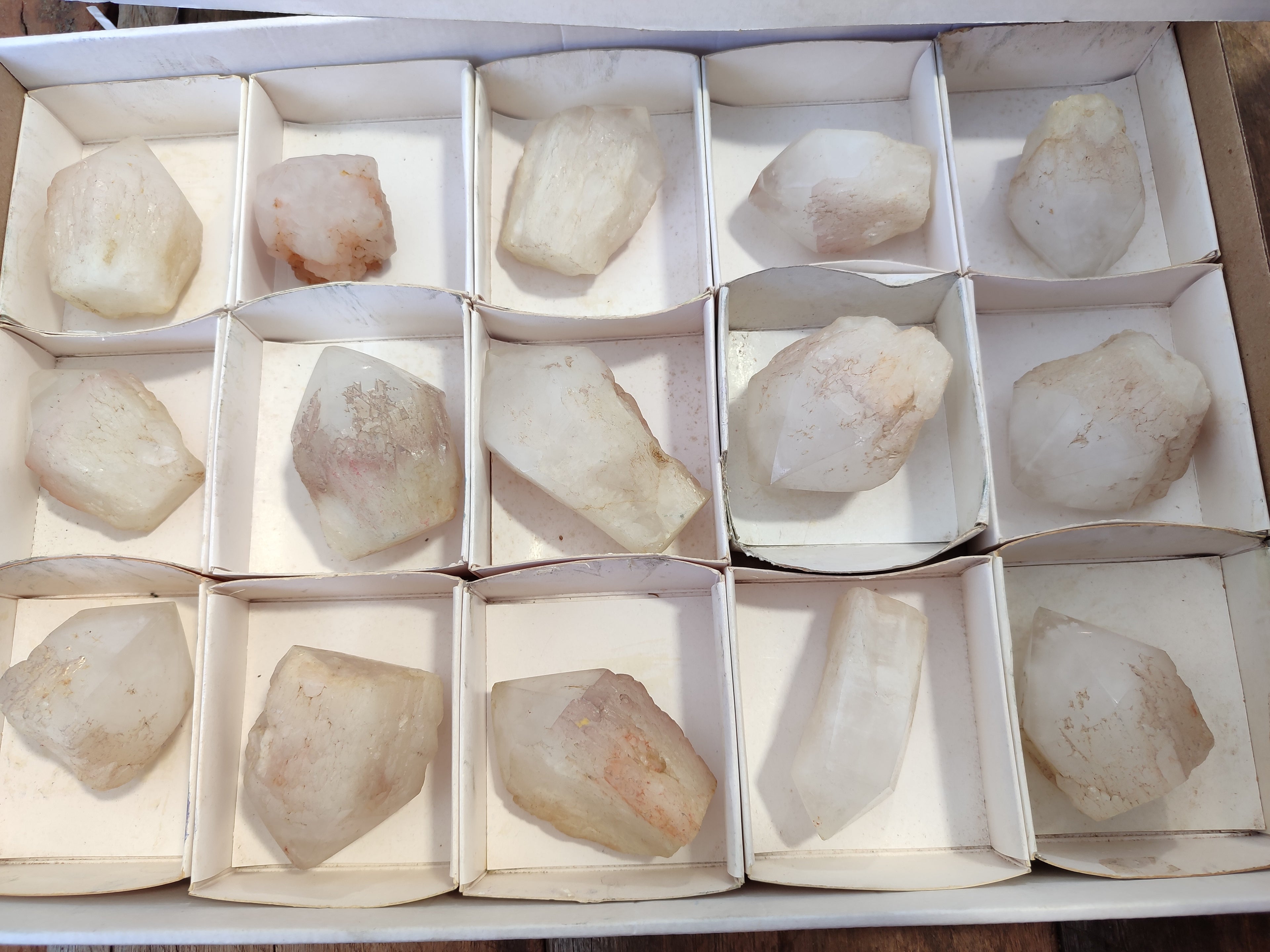 Polished White Candle Quartz Crystals x 15 From Madagascar - Toprock Gemstones and Minerals 