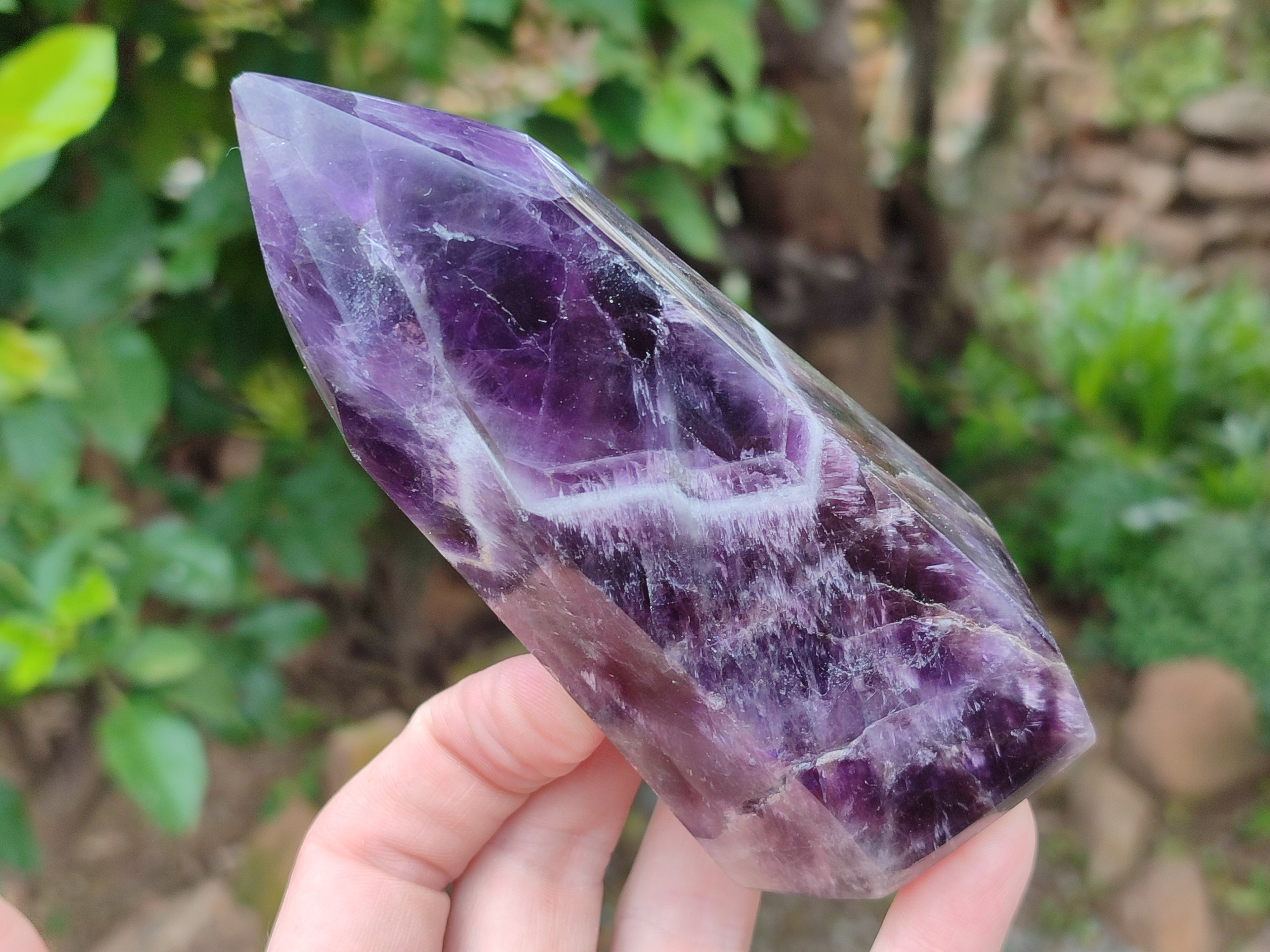 Polished Chevron Amethyst Points x 3 From Zambia - Toprock Gemstones and Minerals 