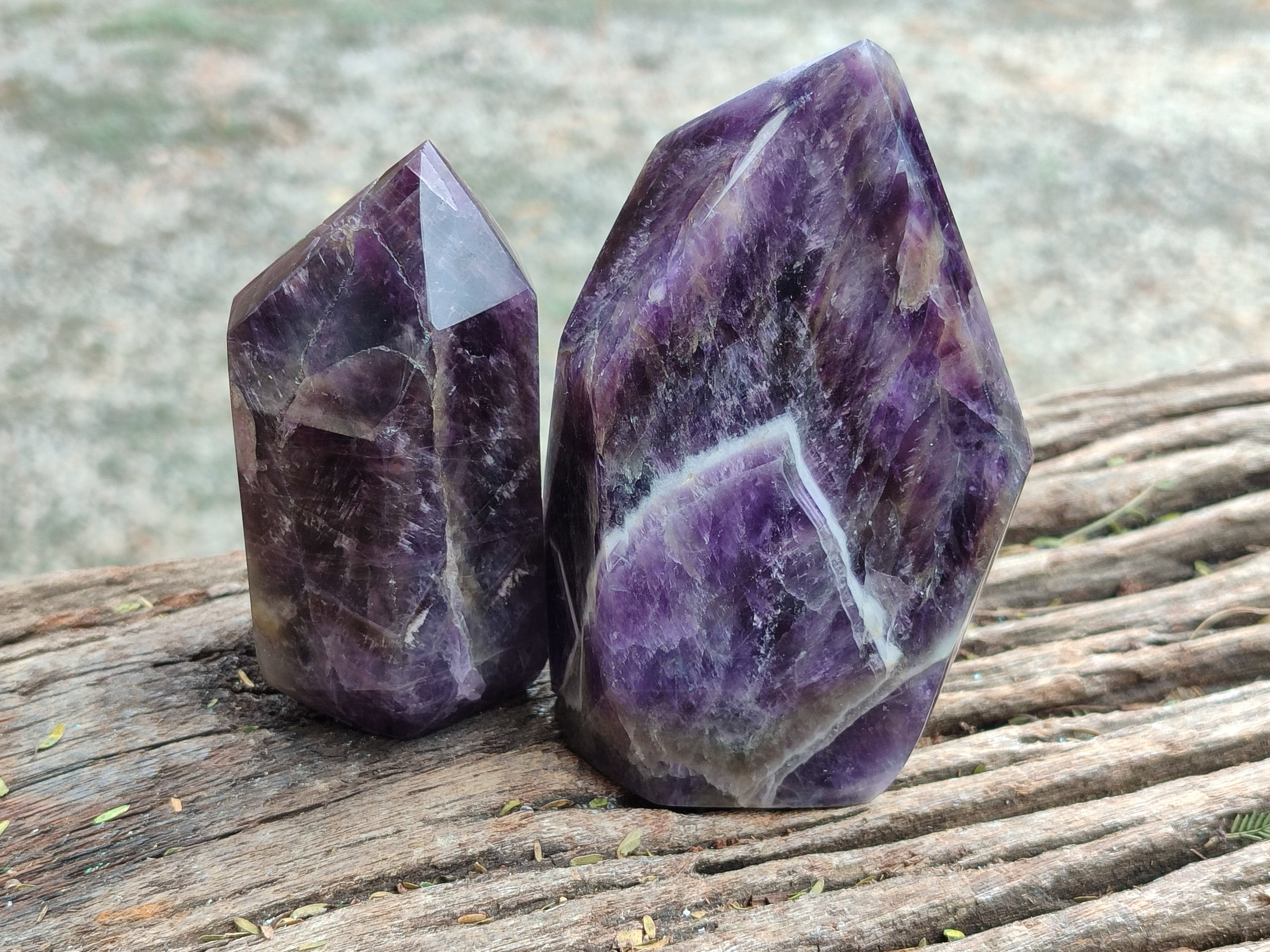 Polished Chevron Amethyst Points x 3 From Zambia - Toprock Gemstones and Minerals 