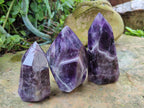 Polished Chevron Amethyst Points x 3 From Zambia - Toprock Gemstones and Minerals 