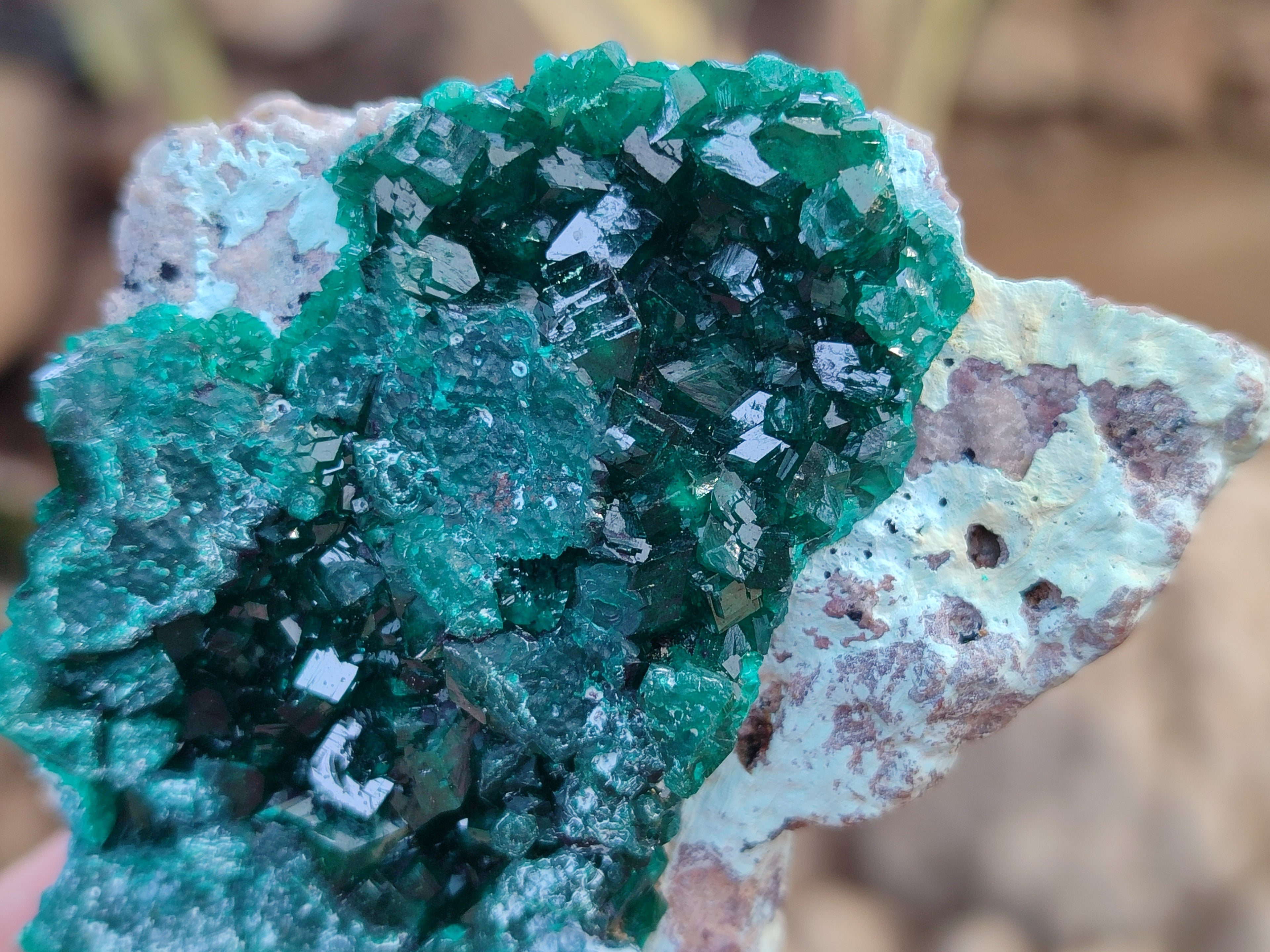 Natural Rare Dioptase with Fibrous Malachite Specimens x 4 From Likasi, Congo - Toprock Gemstones and Minerals 