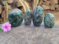 Polished Emerald Mica In Matrix with Ruby Corundum Standing Free Forms x 4 From Mutoko, Zimbabwe - Toprock Gemstones and Minerals 