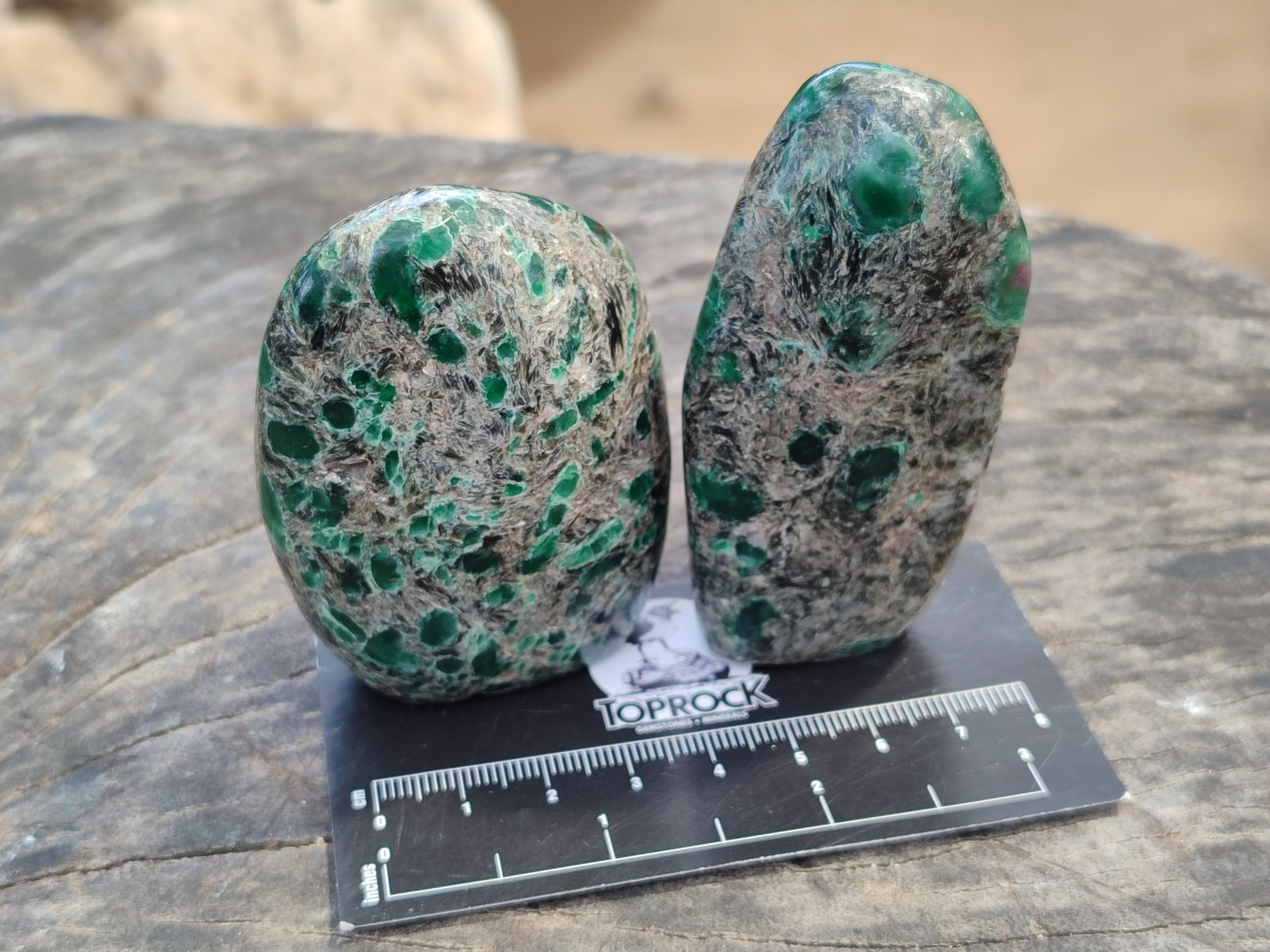 Polished Emerald Mica In Matrix with Ruby Corundum Standing Free Forms x 4 From Mutoko, Zimbabwe - Toprock Gemstones and Minerals 