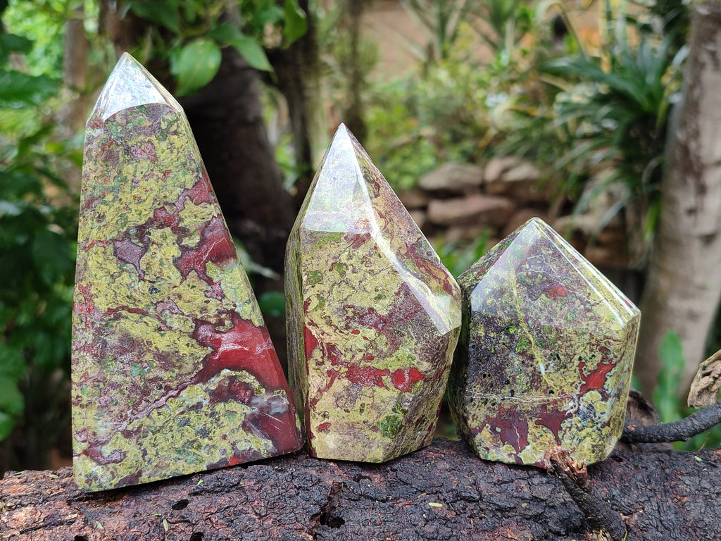 Polished Bastite Dragons Blood Stone Points x 3 From Tshipise, South Africa - Toprock Gemstones and Minerals 