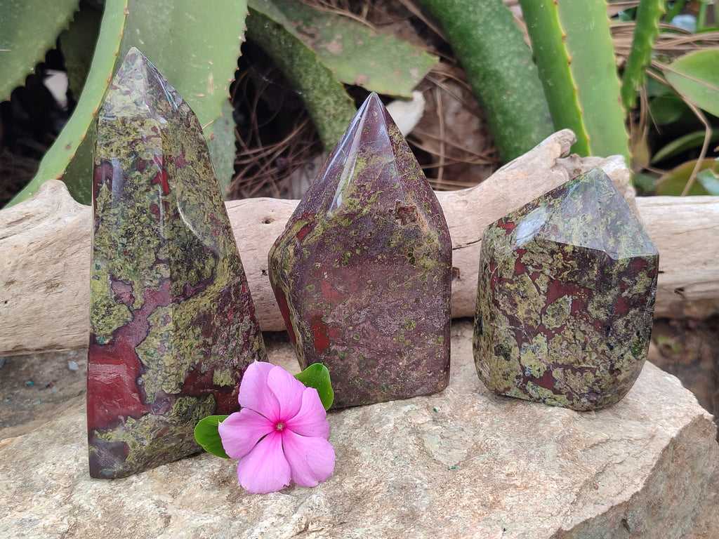 Polished Bastite Dragons Blood Stone Points x 3 From Tshipise, South Africa - Toprock Gemstones and Minerals 