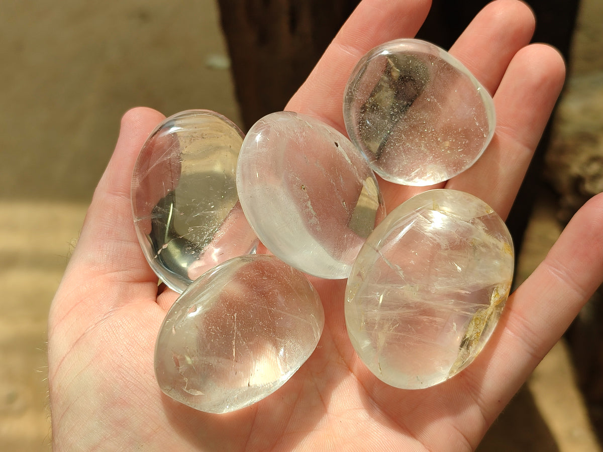Polished Clear Quartz Crystal Palm Stones x 35 From Madagascar - Toprock Gemstones and Minerals 