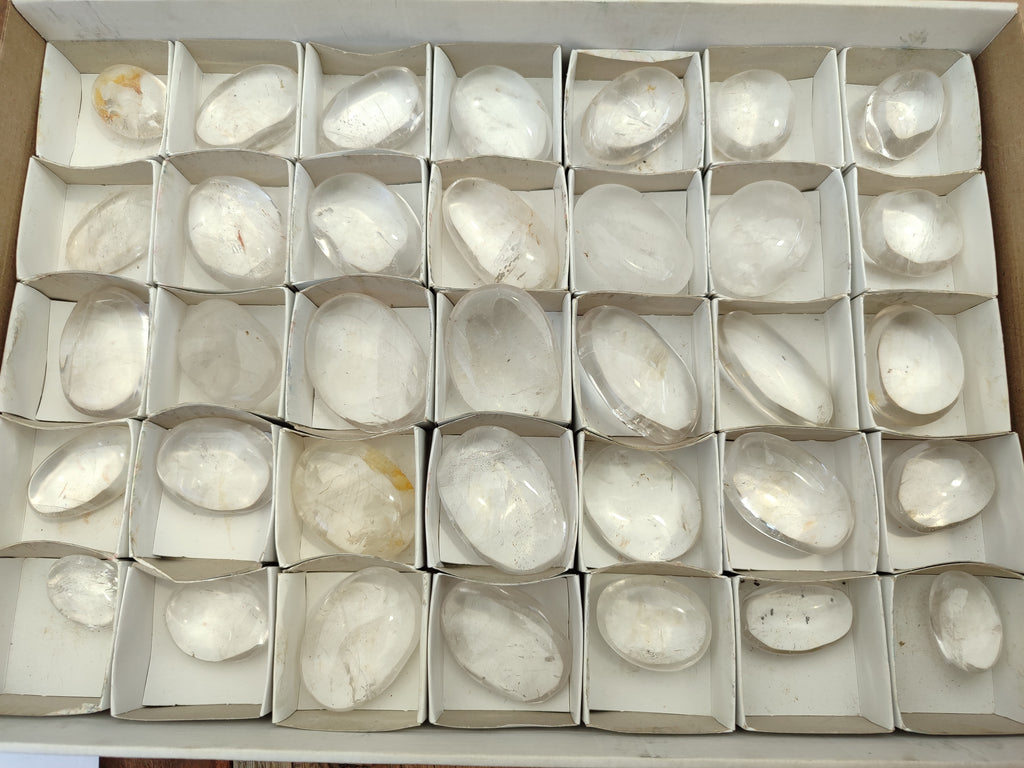 Polished Clear Quartz Crystal Palm Stones x 35 From Madagascar - Toprock Gemstones and Minerals 