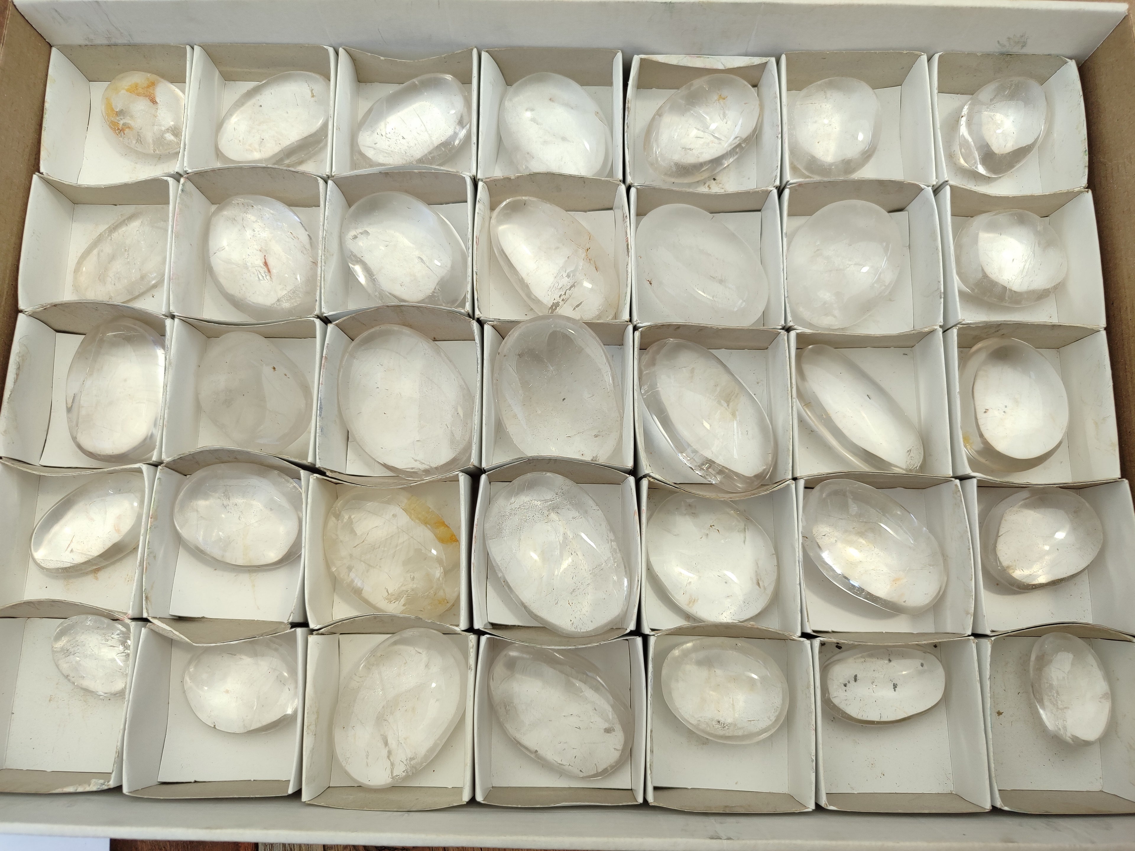 Polished Clear Quartz Crystal Palm Stones x 35 From Madagascar - Toprock Gemstones and Minerals 