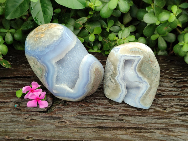 Polished Blue Lace Agate Geodes x 2 From Nsanje, Malawi