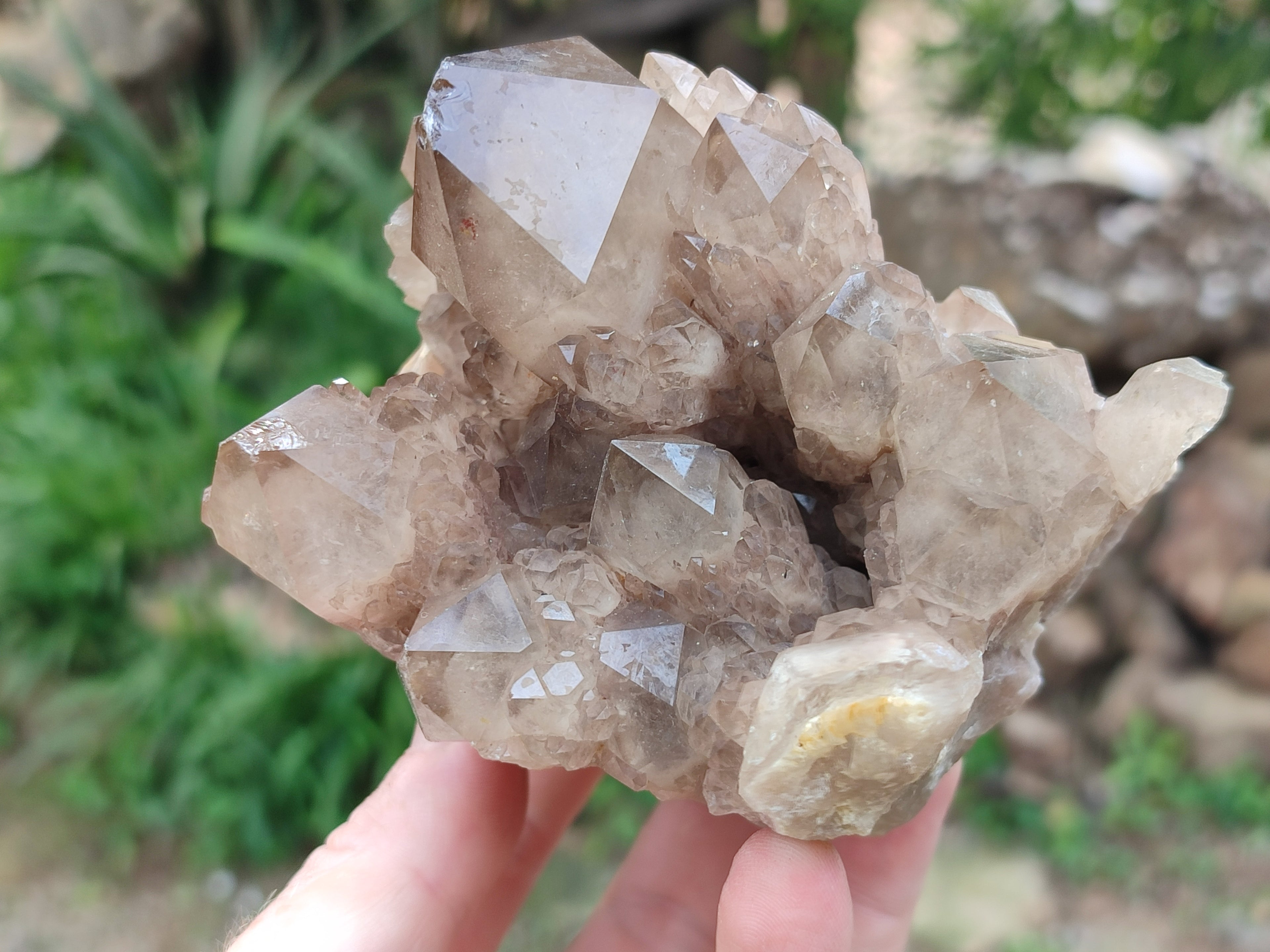 Natural Smokey Phantom Quartz Clusters x 2 From Luena, Congo - Toprock Gemstones and Minerals 