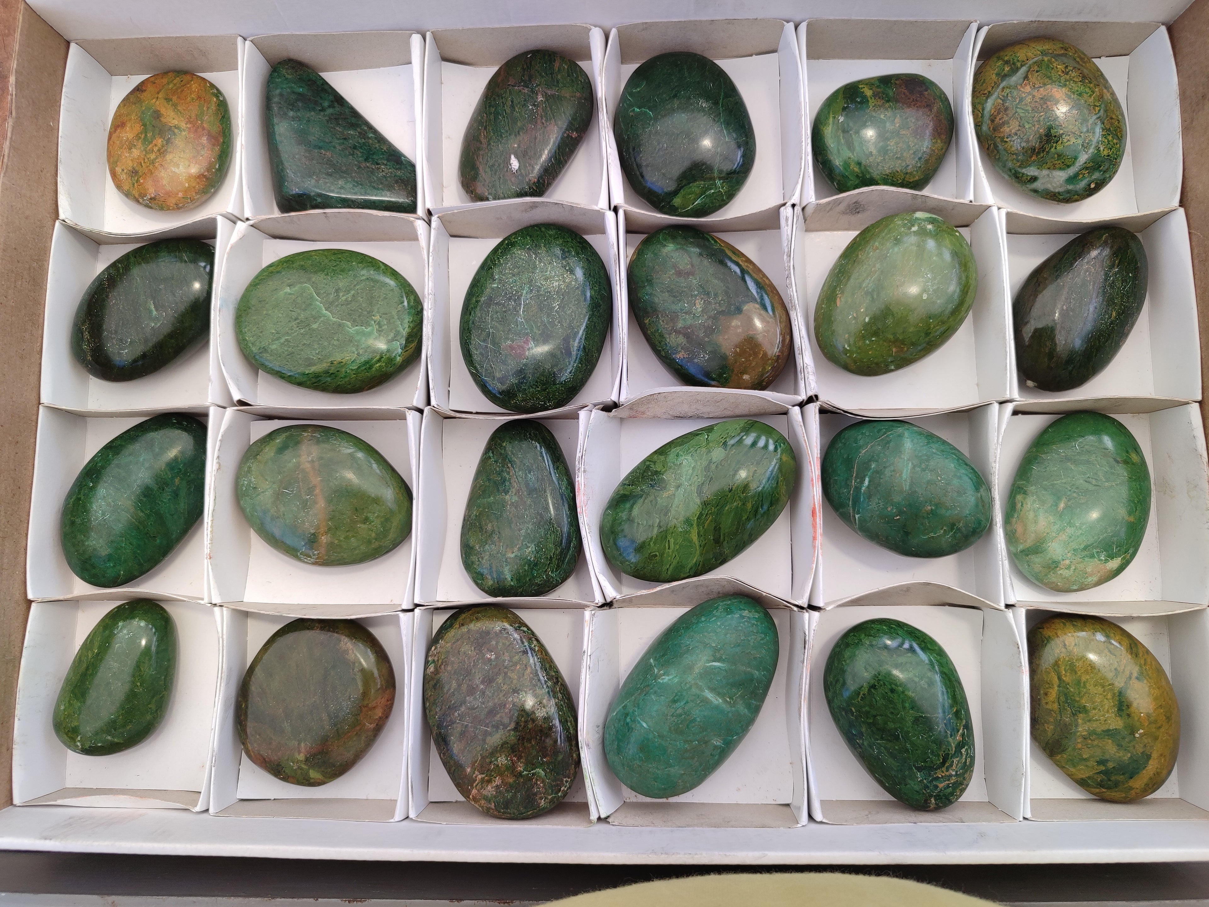 Polished Verdite Galet-Pal Stones x 24 From Zimbabwe - Toprock Gemstones and Minerals 