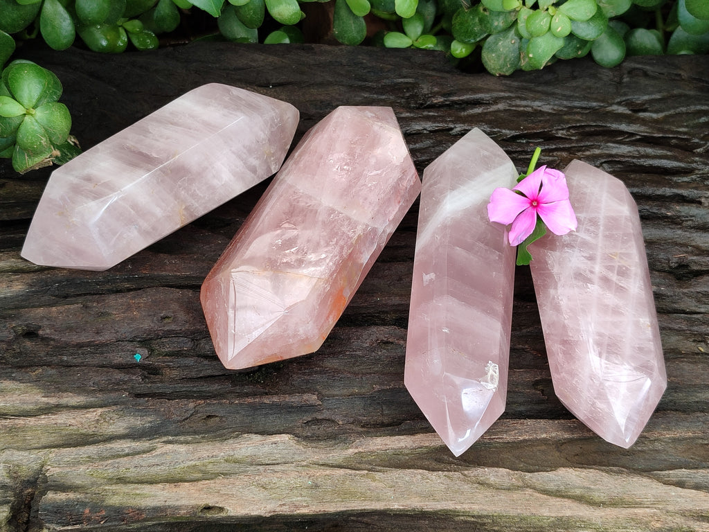 Polished Double Terminated Rose Quartz Points x 4 From Ambatondrazaka, Madagascar - Toprock Gemstones and Minerals 